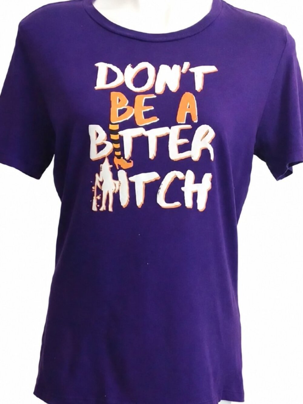 Medium Womens Purple Don’t Be a Bitter Witch Halloween Graphic T-Shirt Casual